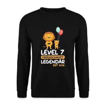 Level 7 Jahre Geburtstagsshirt Löwe Gamer - Unisex Pullover - Schwarz - Vorne - Alina (178cm) & Michal (187cm)