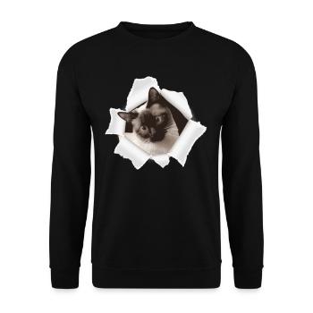 Cute cat peeking out of a hole - Unisex Sweatshirt - black - Front - Alina (178cm) & Michal (187cm)