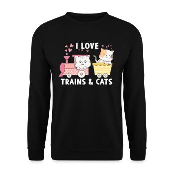 I Love Trains and Cats - Unisex Pullover - Schwarz - Vorne - Alina (178cm) & Michal (187cm)