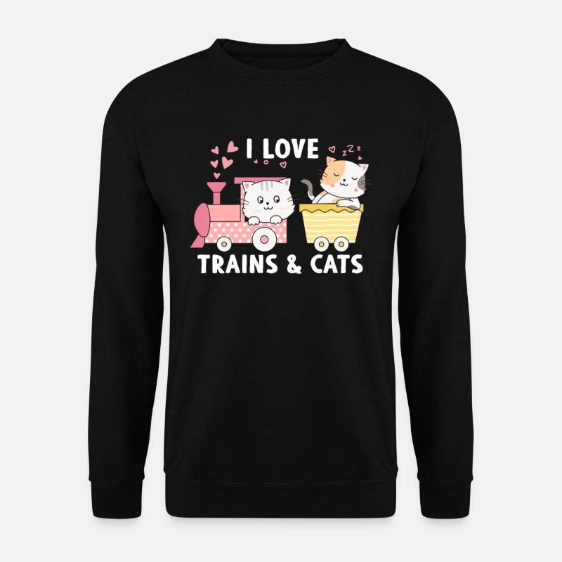 I Love Trains and Cats - Unisex Pullover - Schwarz
