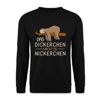 Das Dickerchen macht Nickerchen Faultier - Unisex Pullover - Schwarz - Vorne - Alina (178cm) & Michal (187cm)