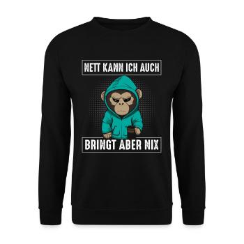 Affe Nett Kann Ich Auch Bringt Aber Nix - Unisex Pullover - Schwarz - Vorne - Alina (178cm) & Michal (187cm)