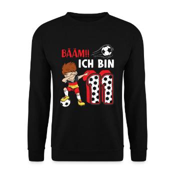 11. Geburtstag Fussball 11 Jahre Fußballer - Unisex Pullover - Schwarz - Vorne - Alina (178cm) & Michal (187cm)