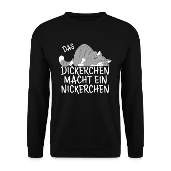 Das Dickerchen macht Nickerchen Katze - Unisex Pullover - Schwarz - Vorne - Alina (178cm) & Michal (187cm)