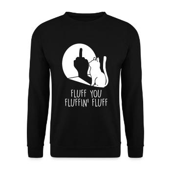 Fluff You Katze Mittelfinger - Unisex Pullover - Schwarz - Vorne - Alina (178cm) & Michal (187cm)