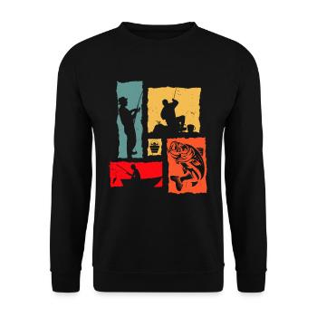 Fisherman Retro Boat Fishing Fish Fishing Rod - Unisex Sweatshirt - black - Front - Alina (178cm) & Michal (187cm)
