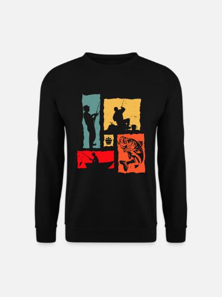 Fisherman Retro Boat Fishing Fish Fishing Rod - Unisex Pullover - Schwarz