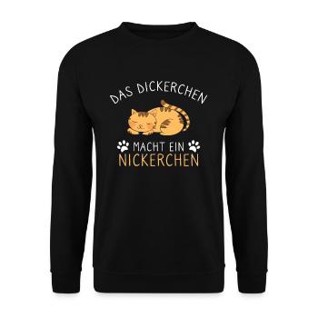 Das Dickerchen macht Nickerchen Katze Schlafshirt - Unisex Pullover - Schwarz - Vorne - Alina (178cm) & Michal (187cm)