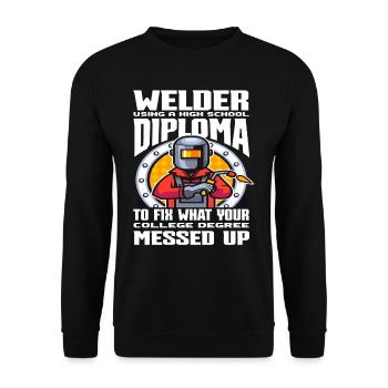 Schweißer Schweißen Sprüche Beruf - Unisex Pullover - Schwarz - Vorne - Alina (178cm) & Michal (187cm)