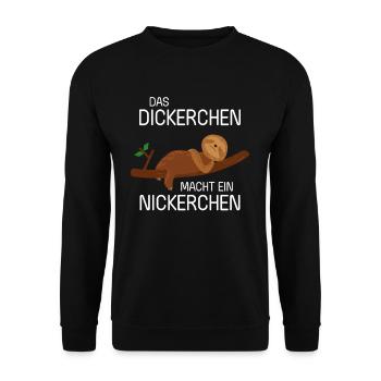 Das Dickerchen macht Nickerchen Faultier - Unisex Pullover - Schwarz - Vorne - Alina (178cm) & Michal (187cm)