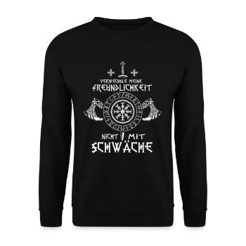 Verwechsle Meine Freundlichkeit Nicht Mit Schwäche - Unisex Pullover - Schwarz - Vorne - Alina (178cm) & Michal (187cm)