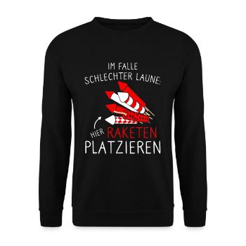 Pyrotechniker Hier Raketen Platzieren - Unisex Pullover - Schwarz - Vorne - Alina (178cm) & Michal (187cm)
