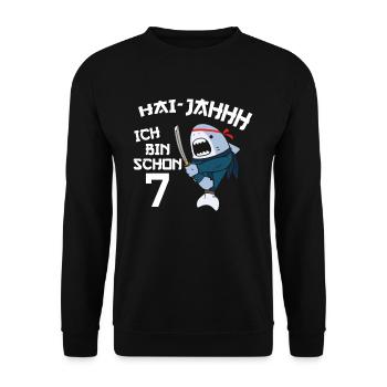7. Geburtstag Ninja 7 Jahre Ninja Hai Kostüm - Unisex Pullover - Schwarz - Vorne - Alina (178cm) & Michal (187cm)