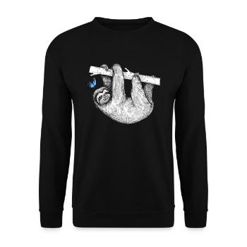 Faultier mit Schmetterling - Unisex Pullover - Schwarz - Vorne - Alina (178cm) & Michal (187cm)