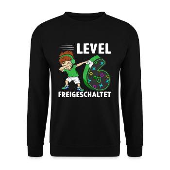 Level 6 Jahre Geburtstagsshirt Gamer 2017 - Unisex Pullover - Schwarz - Vorne - Alina (178cm) & Michal (187cm)