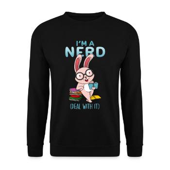 Lustiger Nerd Hase Bücherwurm Buchliebhaber Leser - Unisex Pullover - Schwarz - Vorne - Alina (178cm) & Michal (187cm)
