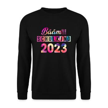 Schulkind 2023 Einschulung - Unisex Pullover - Schwarz - Vorne - Alina (178cm) & Michal (187cm)