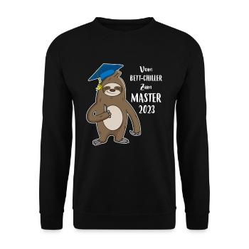 Bett-Chiller zum Master 2023 Faultier - Unisex Pullover - Schwarz - Vorne - Alina (178cm) & Michal (187cm)