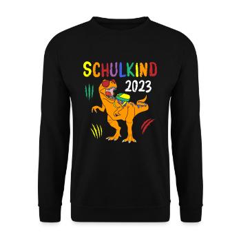 Schulkind 2023 Dino - Unisex Pullover - Schwarz - Vorne - Alina (178cm) & Michal (187cm)