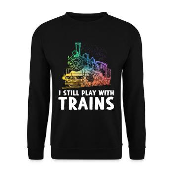 I Still Play With Trains Eisenbahn - Unisex Pullover - Schwarz - Vorne - Alina (178cm) & Michal (187cm)