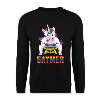 LGBTQ Gaymer Gamer Schwul Regenbogen Einhorn - Unisex Pullover - Schwarz - Vorne - Alina (178cm) & Michal (187cm)