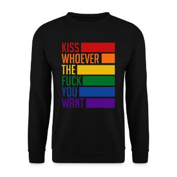 LGBTQ Küsse Wen Du Willst Regenbogen - Unisex Pullover - Schwarz - Vorne - Alina (178cm) & Michal (187cm)
