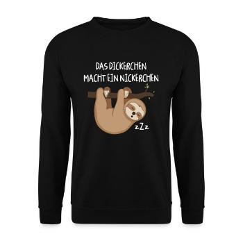 Das Dickerchen macht Nickerchen Faultier - Unisex Pullover - Schwarz - Vorne - Alina (178cm) & Michal (187cm)