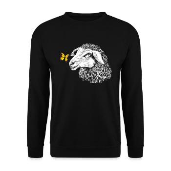 Sheep with butterfly - Unisex Sweatshirt - black - Front - Alina (178cm) & Michal (187cm)