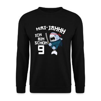 9. Geburtstag Ninja 9 Jahre Ninja Hai Kostüm - Unisex Pullover - Schwarz - Vorne - Alina (178cm) & Michal (187cm)