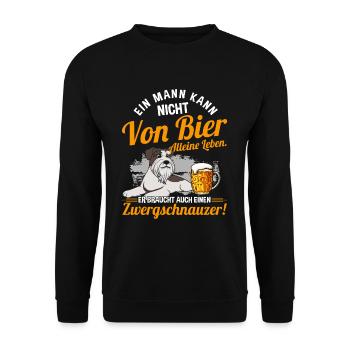 Ein Mann Kann Nicht Von Bier Alleine Leben Hund - Unisex Pullover - Schwarz - Vorne - Alina (178cm) & Michal (187cm)