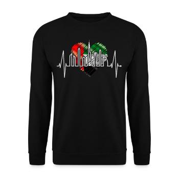 Dubai Skyline Herzschlag Burj Khalifa VAE Flagge - Unisex Pullover - Schwarz - Vorne - Alina (178cm) & Michal (187cm)