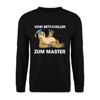 Bett-Chiller zum Bachelor 2023 Faultier - Unisex Pullover - Schwarz - Vorne - Alina (178cm) & Michal (187cm)