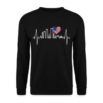 Boston Skyline Herzschlag USA Flagge Herz Liebe - Unisex Pullover - Schwarz - Vorne - Alina (178cm) & Michal (187cm)