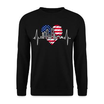 Boston Skyline Herzschlag USA Flagge Herz Liebe - Unisex Pullover - Schwarz - Vorne - Alina (178cm) & Michal (187cm)