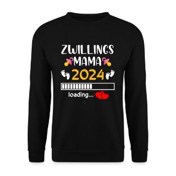 Zwillingsmama 2024 Mama Loading - Unisex Pullover - Schwarz - Vorne - Alina (178cm) & Michal (187cm)