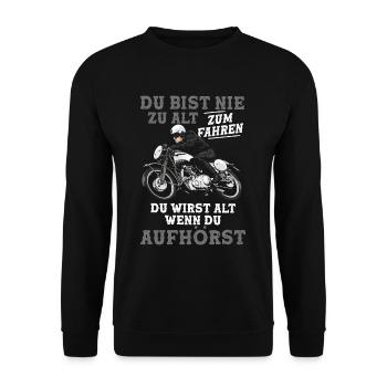 Du bist nie zu alt zum Fahren Opa Motorrad - Unisex Pullover - Schwarz - Vorne - Alina (178cm) & Michal (187cm)