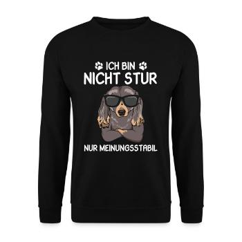 Ich bin nicht Stur nur Meinungsstabil Dackel - Unisex Pullover - Schwarz - Vorne - Alina (178cm) & Michal (187cm)