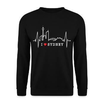 Sydney Skyline Herzschlag Australien Fan Puls Herz - Unisex Pullover - Schwarz - Vorne - Alina (178cm) & Michal (187cm)