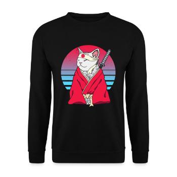 Samurai Japon Vaporwave Ninja Anime Cat - Sweat-shirt Unisexe - noir - Devant - Alina (178cm) & Michal (187cm)