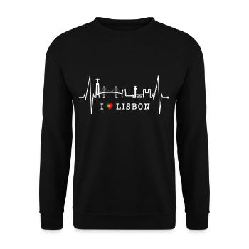 Lissabon Skyline Herzschlag Portugal I Love Lisboa - Unisex Pullover - Schwarz - Vorne - Alina (178cm) & Michal (187cm)