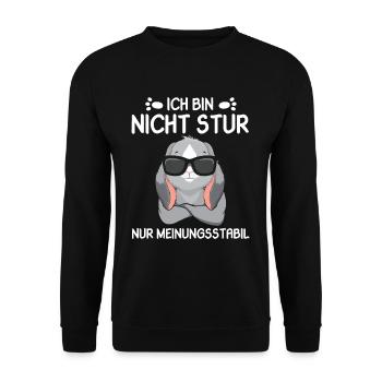 Ich bin nicht Stur nur Meinungsstabil Hase - Unisex Pullover - Schwarz - Vorne - Alina (178cm) & Michal (187cm)
