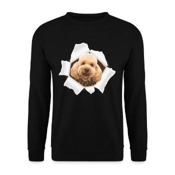 Pudel schaut durch Loch - Unisex Pullover - Schwarz - Vorne - Alina (178cm) & Michal (187cm)