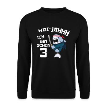 3. Geburtstag Ninja 3 Jahre Ninja Hai Kostüm - Unisex Pullover - Schwarz - Vorne - Alina (178cm) & Michal (187cm)