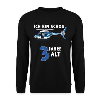 Polizei Hubschrauber 3 Jahre 3. Geburtstag - Unisex Pullover - Schwarz - Vorne - Alina (178cm) & Michal (187cm)