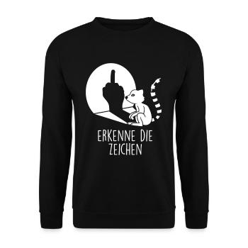 Mittelfinger Affe Erkenne die Zeichen - Unisex Pullover - Schwarz - Vorne - Alina (178cm) & Michal (187cm)