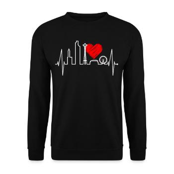 Seattle Skyline Heartbeat USA Fan Heart Pulse Love - Unisex Sweatshirt - black - Front - Alina (178cm) & Michal (187cm)
