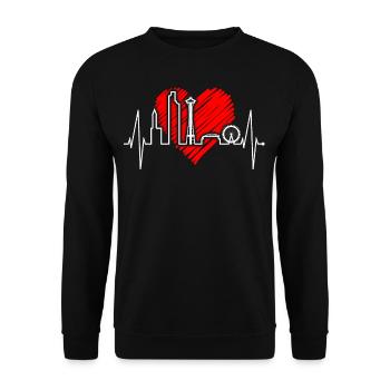 Seattle Skyline Heartbeat USA Fan Heart Pulse Love - Unisex Sweatshirt - black - Front - Alina (178cm) & Michal (187cm)
