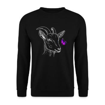 Ziege mit Schmetterling - Unisex Pullover - Schwarz - Vorne - Alina (178cm) & Michal (187cm)