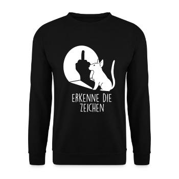 Erkenne die Zeichen Hund Mittelfinger - Unisex Pullover - Schwarz - Vorne - Alina (178cm) & Michal (187cm)