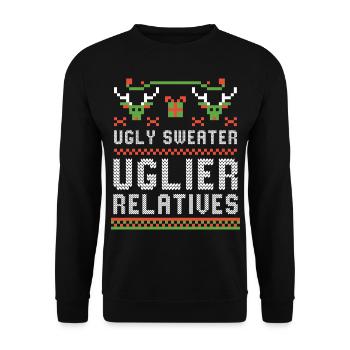 Ugly Sweater Uglier Relatives - Ugly Christmas - Unisex Pullover - Schwarz - Vorne - Alina (178cm) & Michal (187cm)